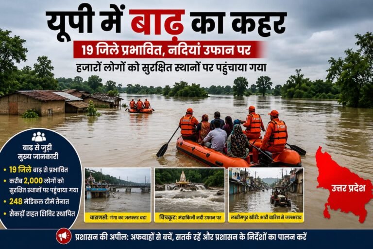 यूपी में बाढ़ का कहर: 19 जिलों पर असर, नदियां उफान पर; हजारों लोगों को सुरक्षित स्थानों पर पहुंचाया गया