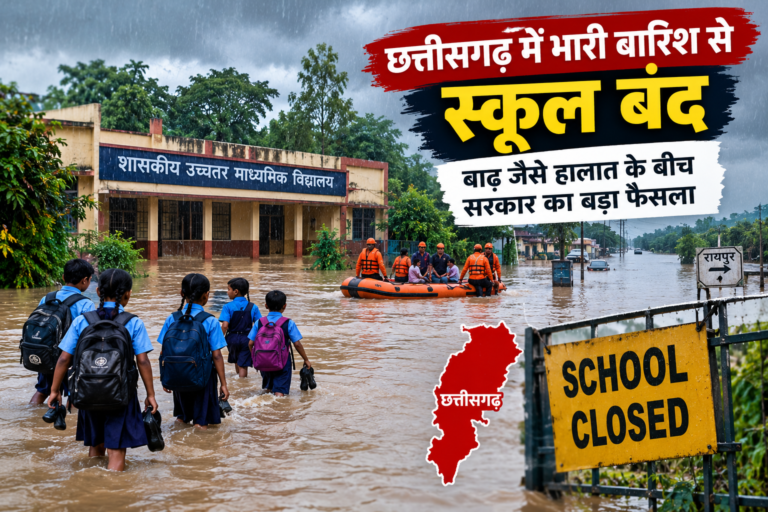 छत्तीसगढ़ में भारी बारिश के चलते स्कूल बंद, बाढ़ जैसे हालात के बीच सरकार का बड़ा फैसला