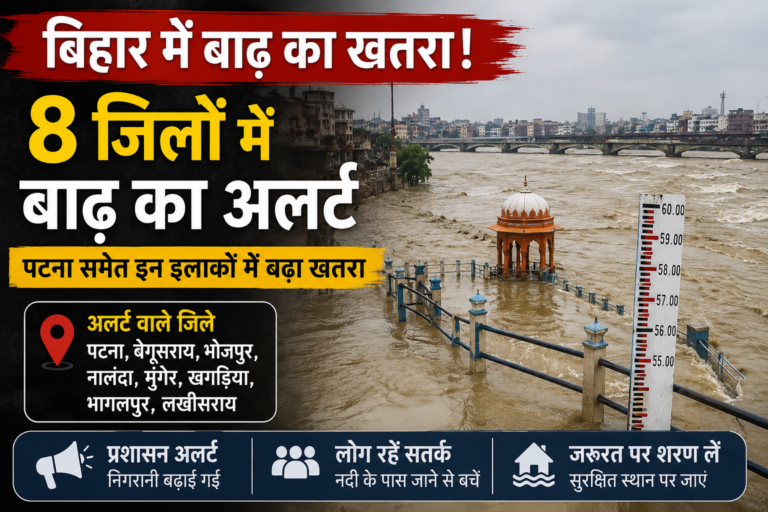 बिहार के 8 जिलों में बाढ़ का अलर्ट, पटना समेत इन इलाकों में बढ़ा खतरा प्रशासन अलर्ट