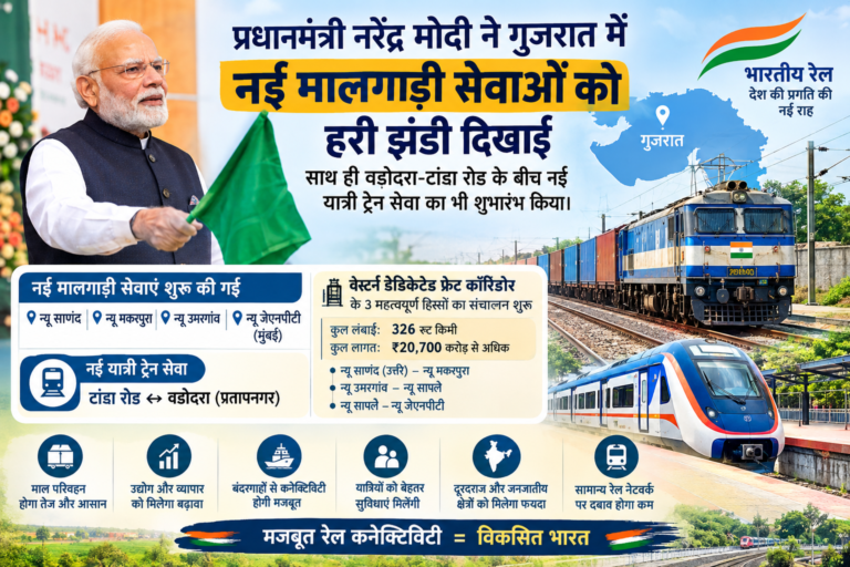 पीएम मोदी ने गुजरात में नई मालगाड़ी और यात्री ट्रेन सेवाओं को दिखाई हरी झंडी, रेल कनेक्टिविटी को मिलेगा बड़ा बढ़ावा