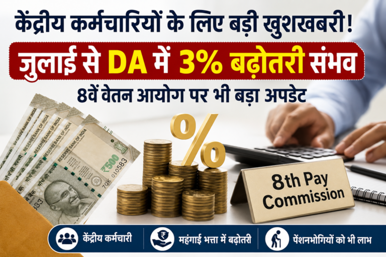 केंद्रीय कर्मचारियों के लिए बड़ी राहत की उम्मीद: जुलाई से DA में 3% बढ़ोतरी संभव, 8वें वेतन आयोग पर भी नजर