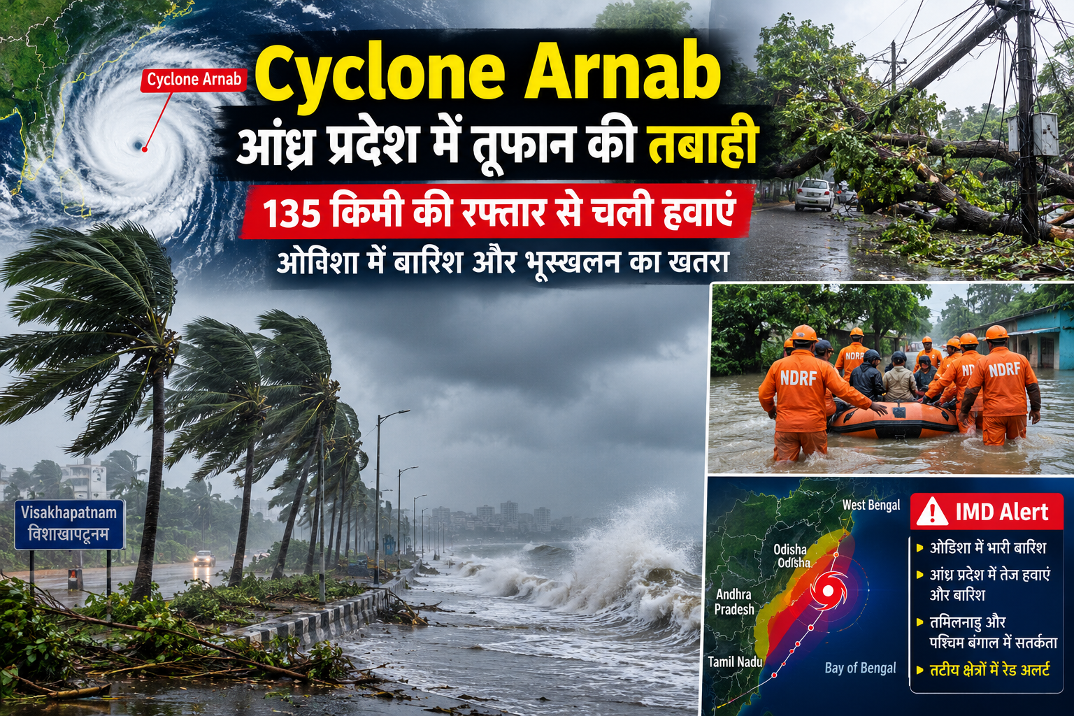 Cyclone Arnab आंध्र प्रदेश में तूफान और तेज हवाओं से तबाही