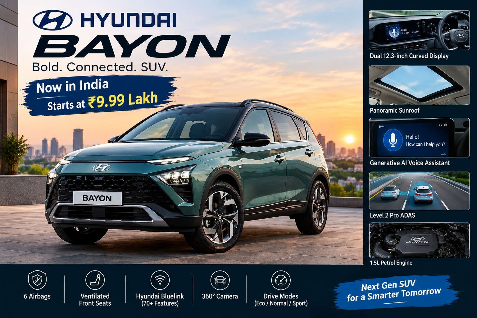 Hyundai Bayon SUV India launch with modern exterior design
