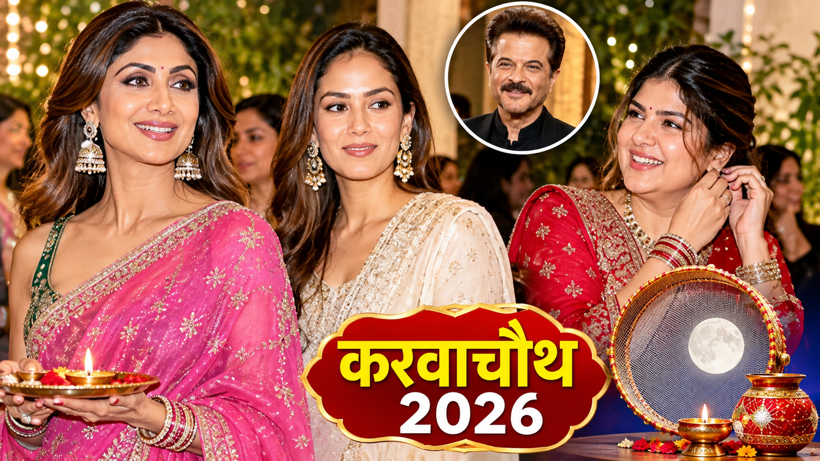 शिल्पा शेट्टी, मीरा राजपूत और बॉलीवुड सितारों का पारंपरिक लुक, सुनीता कपूर के घर करवाचौथ का जश्न।
