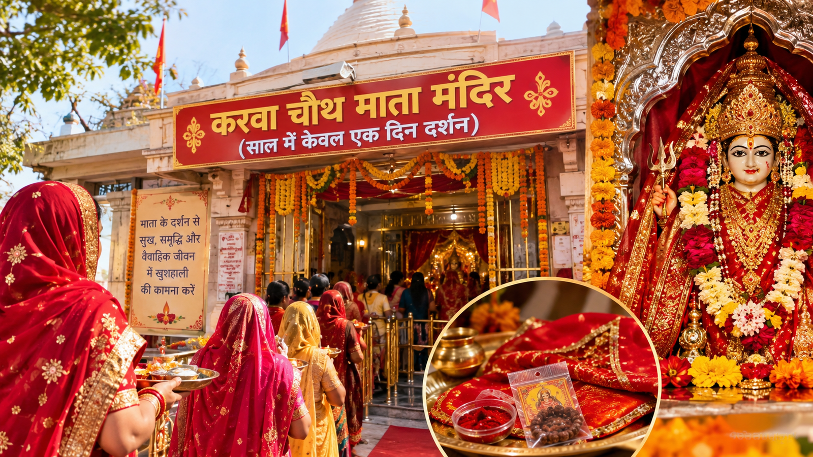 करवा चौथ माता मंदिर उज्जैन में मंदिर के दर्शन करती महिलाएं