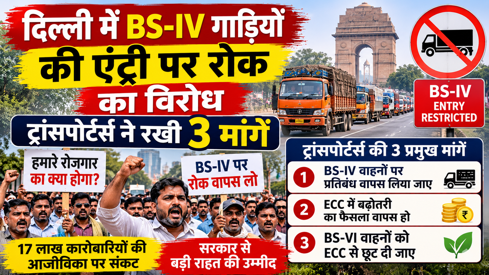 दिल्ली में BS-IV कमर्शियल वाहनों की एंट्री पर रोक के खिलाफ ट्रांसपोर्टर्स का विरोध