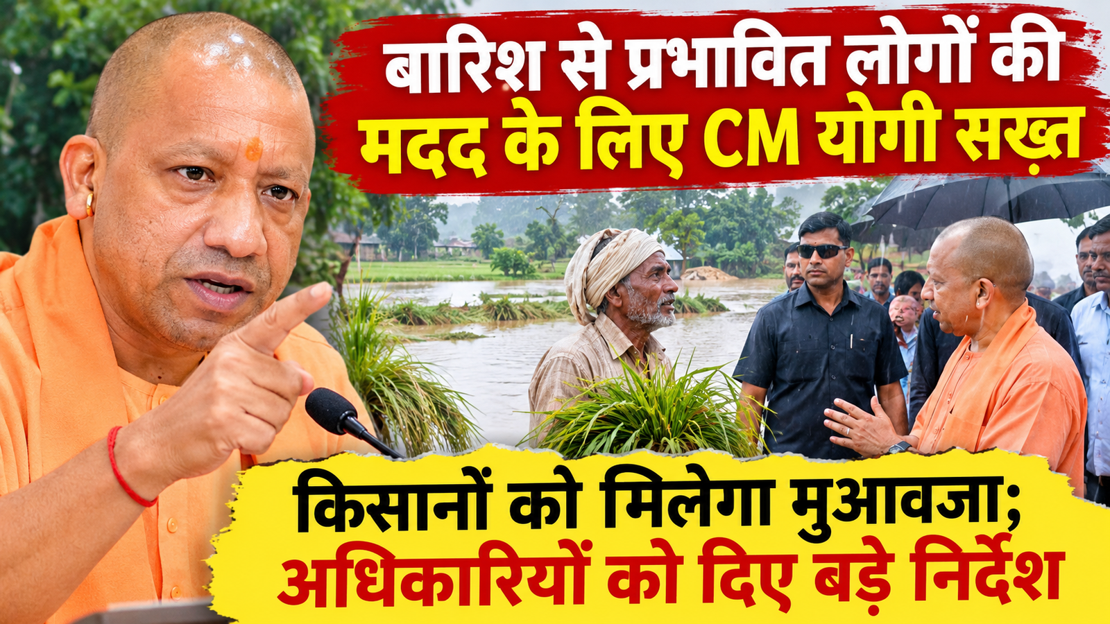 CM Yogi Adityanath directs officials to provide relief to rain affected farmers and families in Uttar Pradesh.